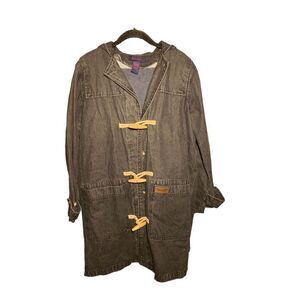 Denim and Company fleece lined, long line, denim coat, size small